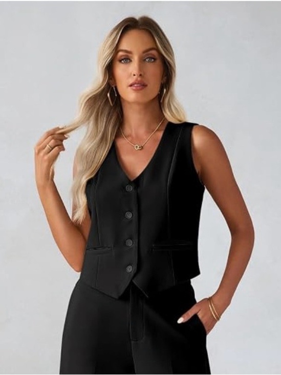 Tops | Black Tailored Button Front Vest | Poshmark